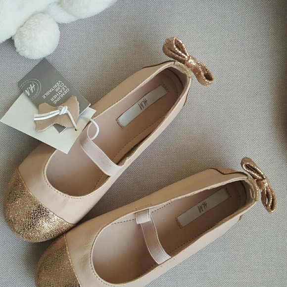 Genuine leather girls flats shoes bow gold 12 - Picture 2 of 6